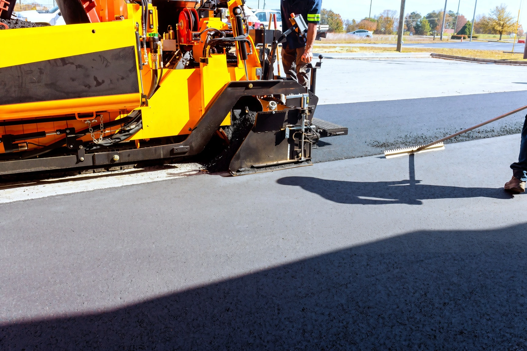 Lime-stabilized subgrade being compacted before paving in Plano